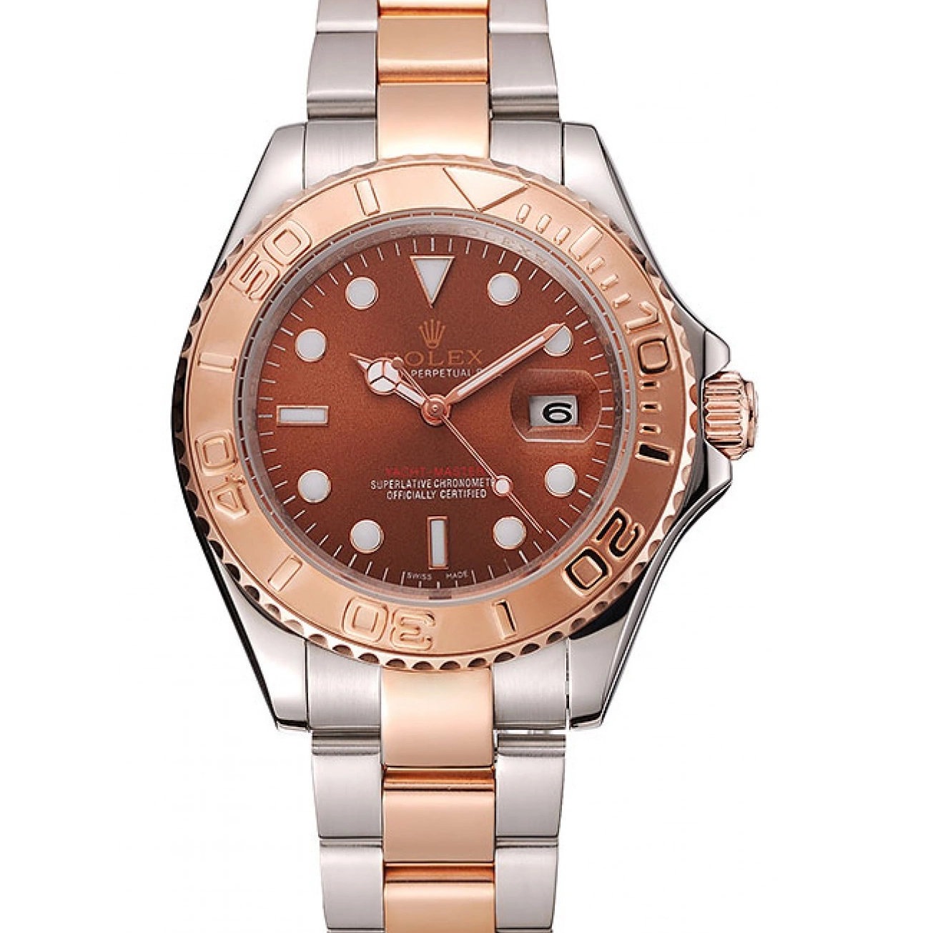 Aaa replica Stainless Master Rolex Yacht Rose Bracelet 1453864 Gold Two Tone Steel Dial 0821